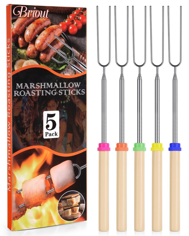 Briout Marshmallow Roasting Sticks - Smores Stick for 5 Pack- 32”, Multicolor