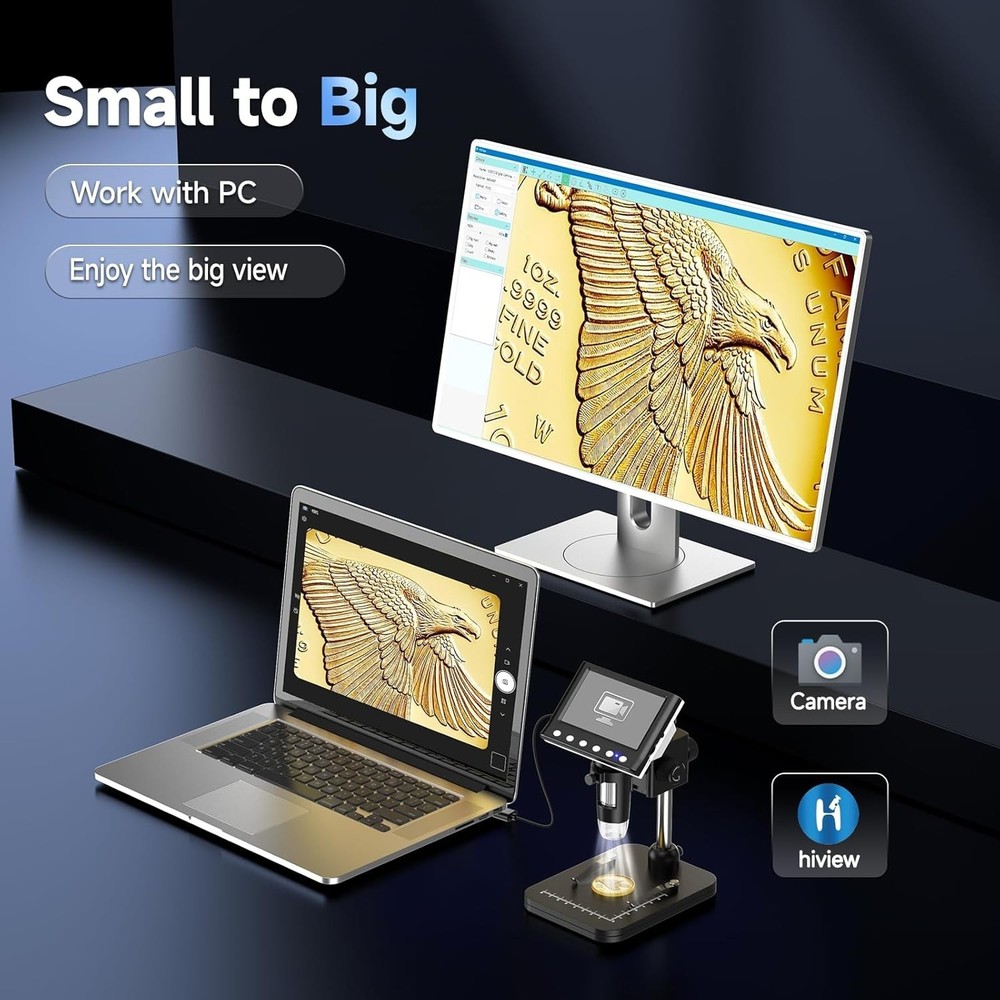 4.3" Coin Microscope, IPS Digital Microscope for Adults, Coin Magnifier with ...