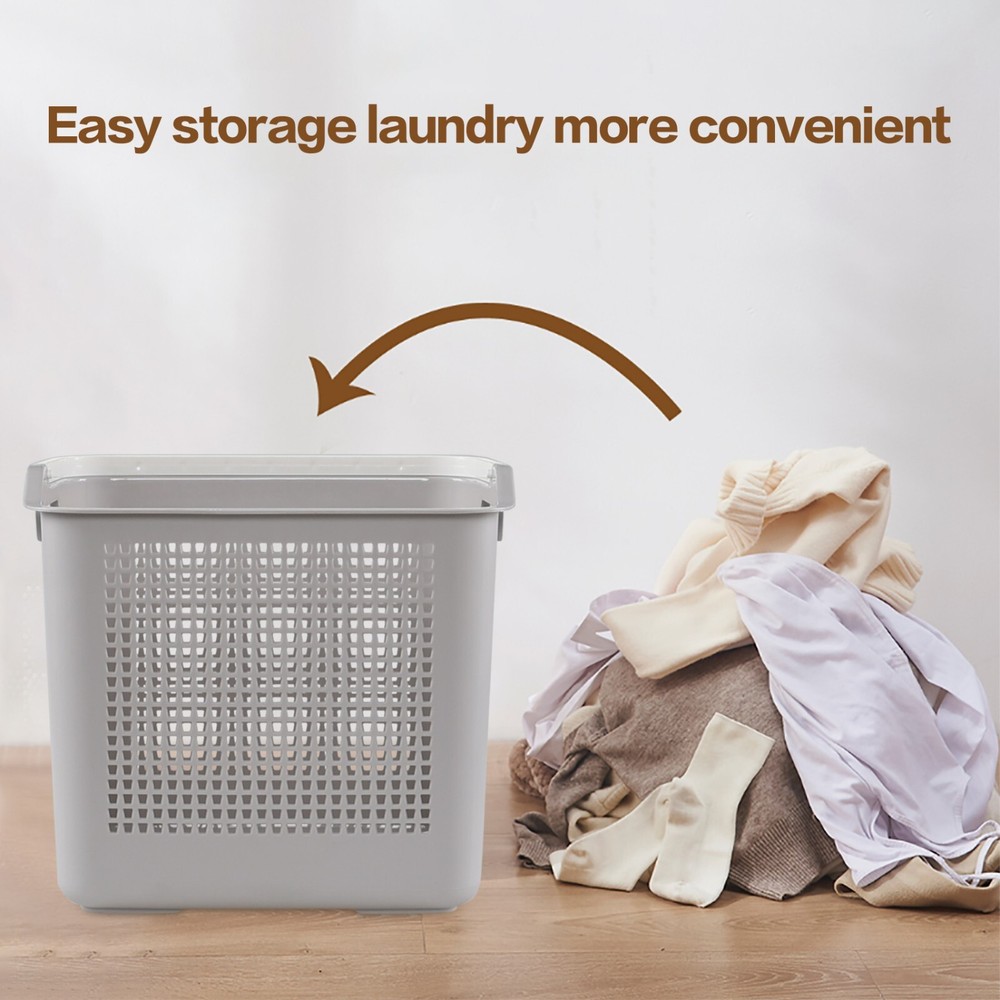 4-Packs 35 L Plastic Clothes Baskets with Handle, Flexible Laundry Hamper, Grey