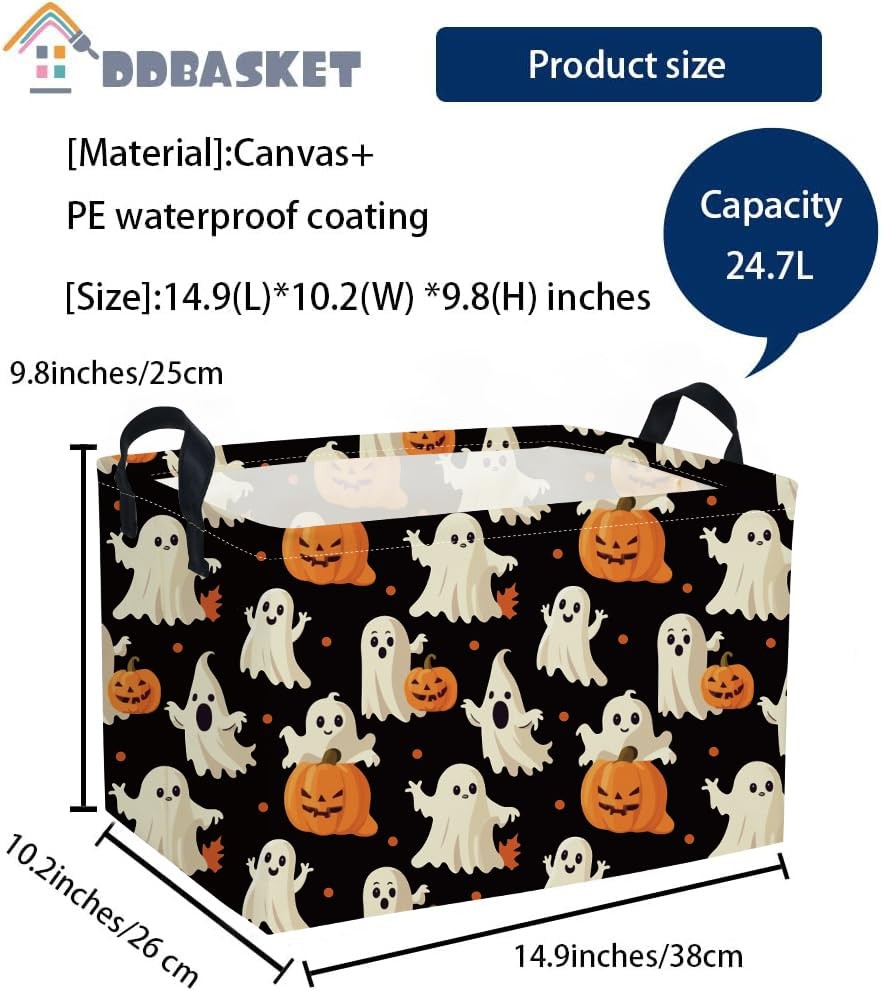 DDBASKET Rectangular Halloween Basket Pumpkin Baskets Trick Black