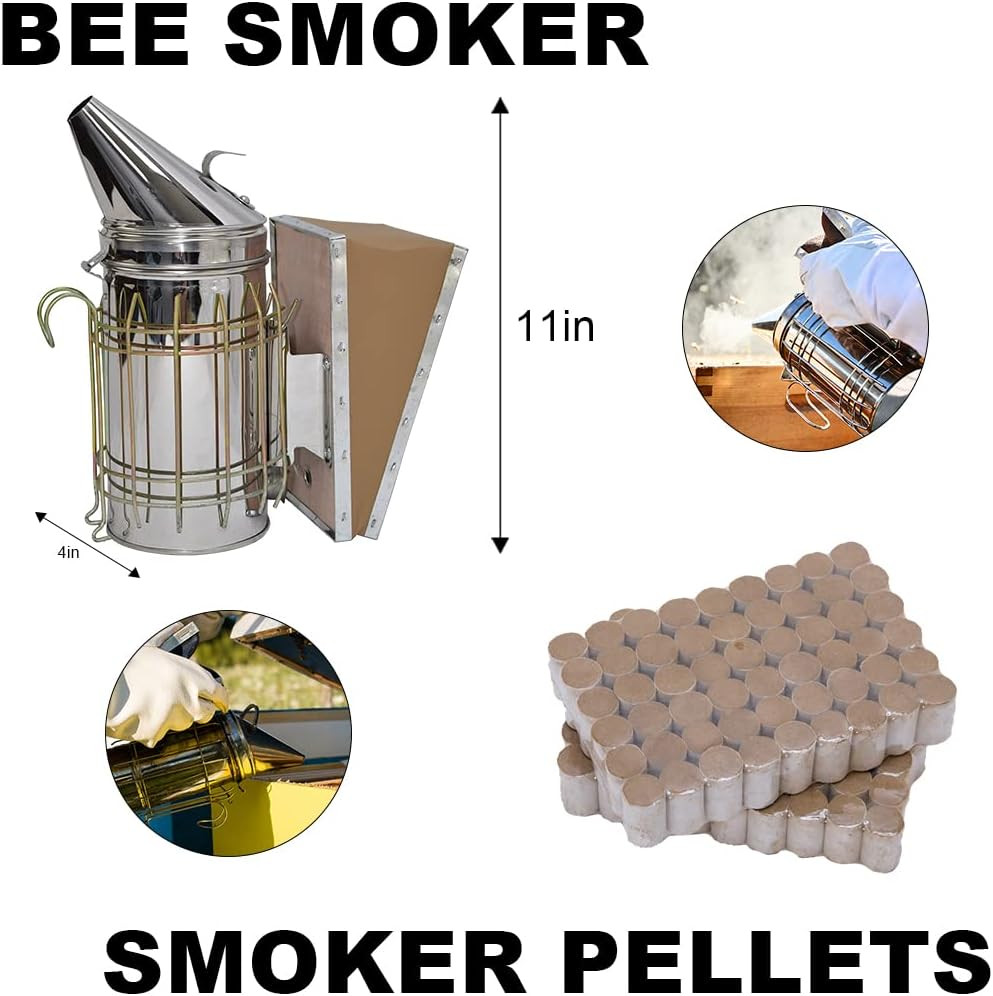 20Pc Beekeeping Starter Kit Smoker Gloves Hive Tools Honey Extract Set