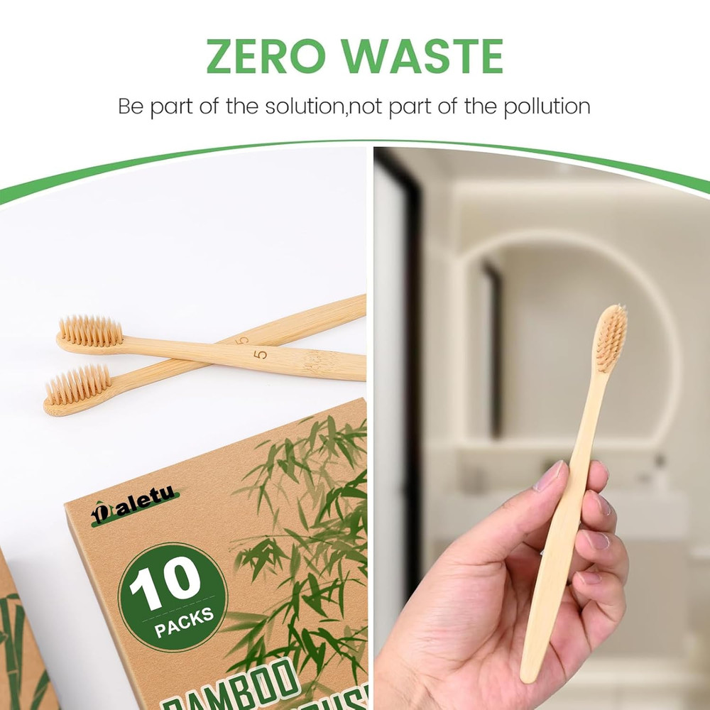 Bamboo Toothbrushes Soft Bristles 10 Pack, Biodegradable BPA Free Soft Bristles