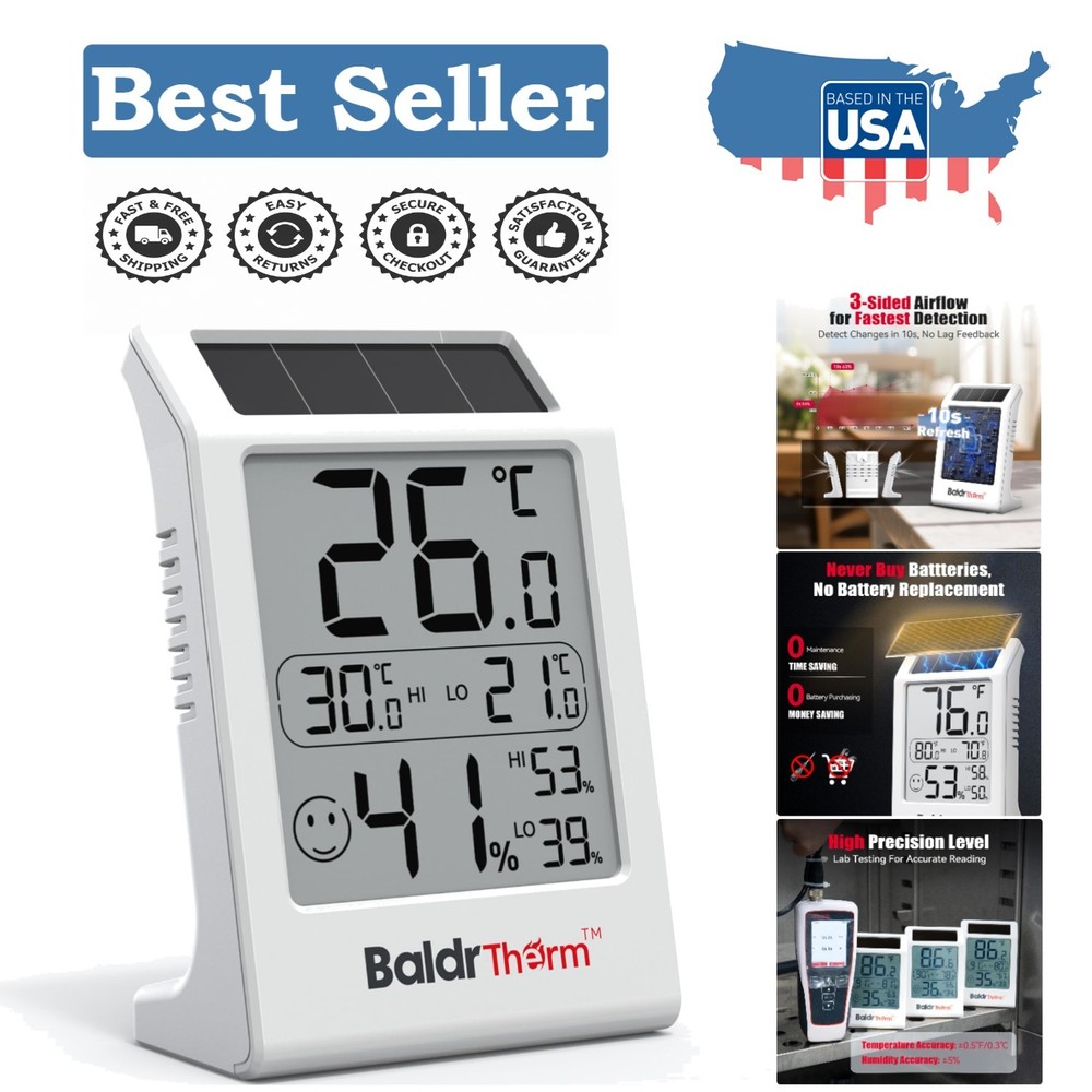 Solar-Powered 3.2'' Digital Thermometer with Max/Min Readings - 1  Support