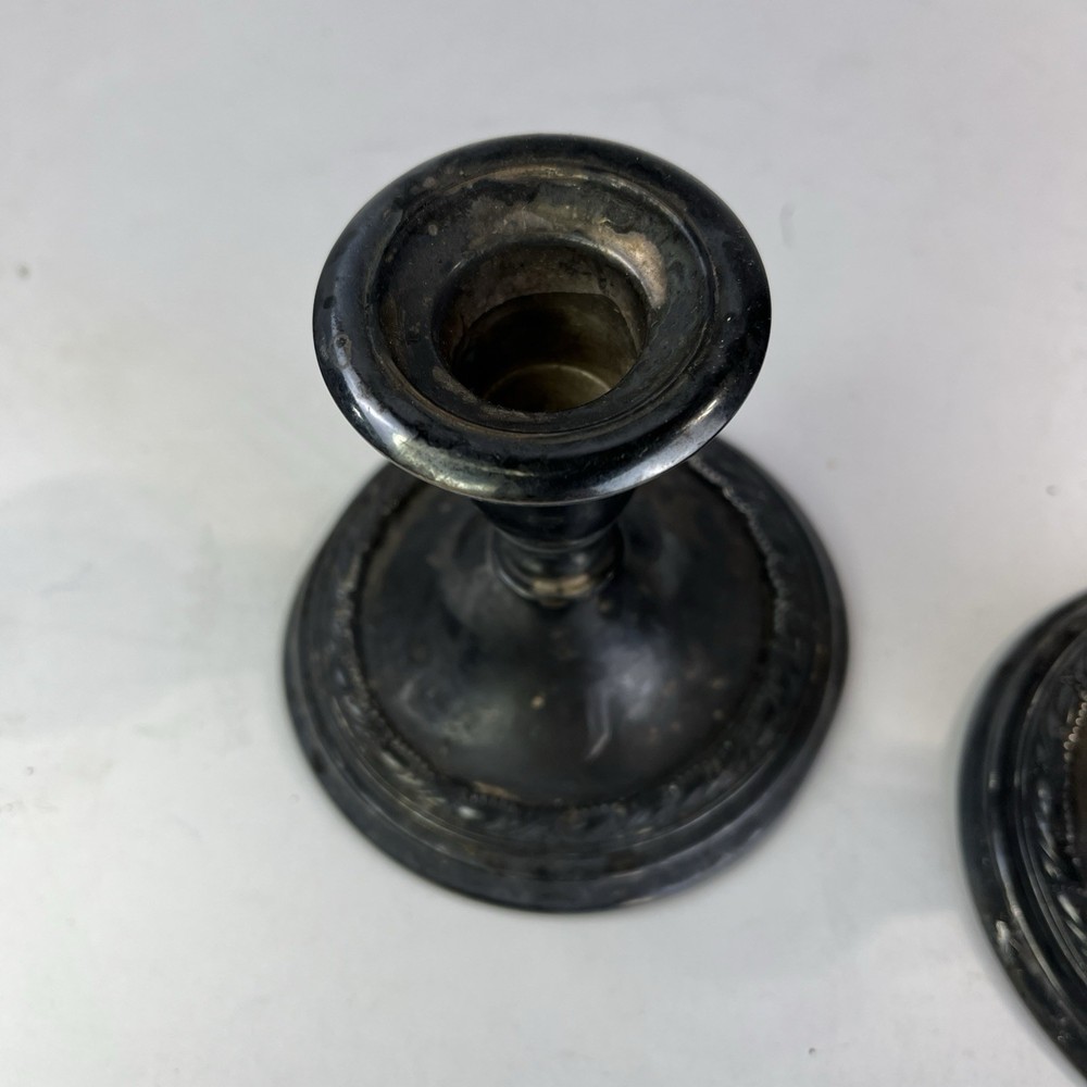 Vintage Pair Silver Plated Candle Stick Holders LL C