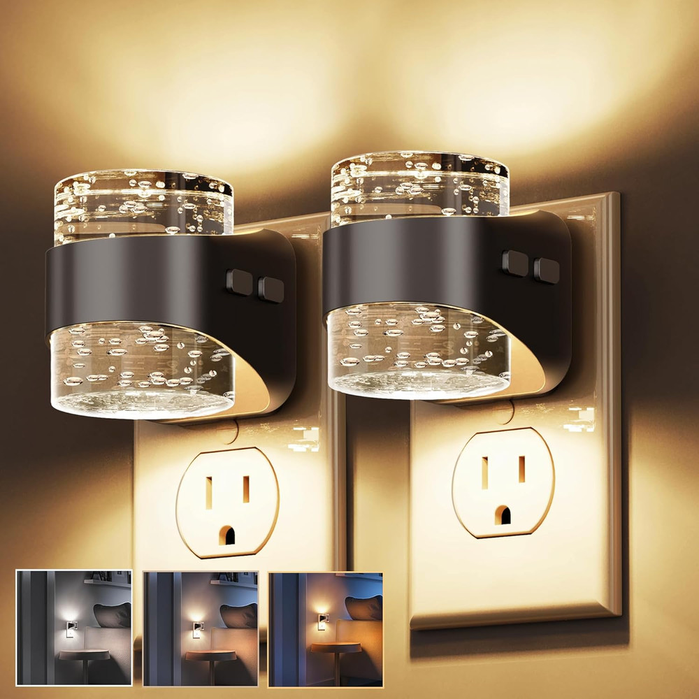Night Light, Bubble Night Lights Plug into Wall,2 Pack 3000K/4000K/5000K Adjusta