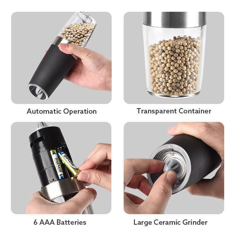 2xGravity Electric Salt and Pepper Grinder Set, Automatic Pepper Grinder Shakers