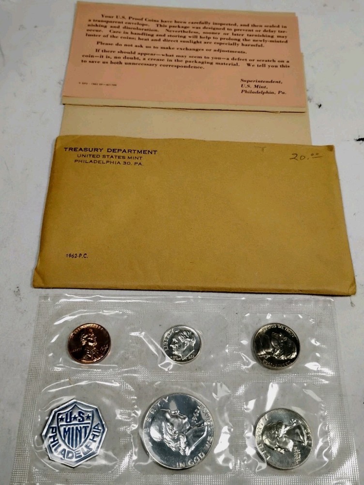 1962 Mint Proof Set 90% Silver Original Envelope And Coa Everything Pictured #2