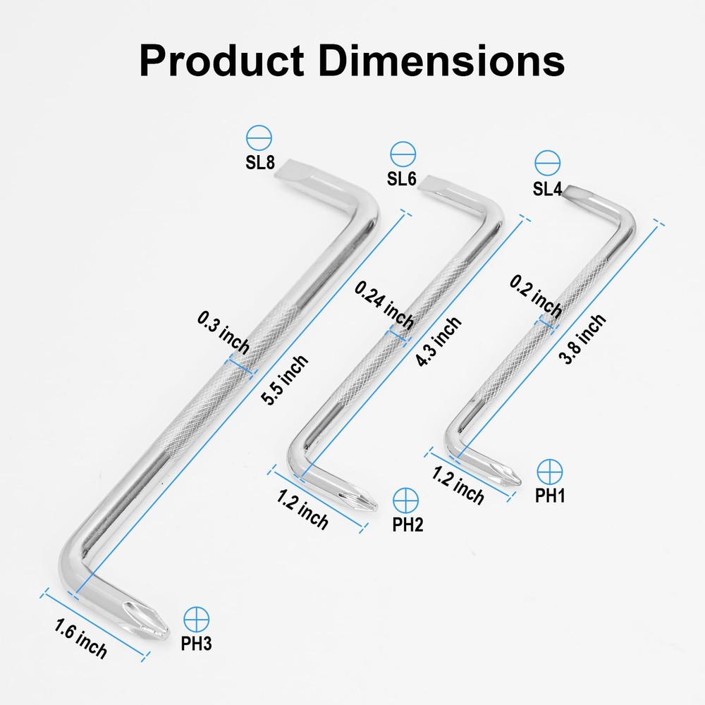 3 Pcs Offset Screwdriver Set Right Angle Phillips and Flat Head, 90 Degree S...