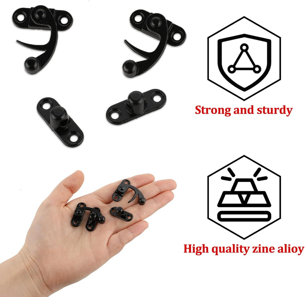 2Pcs Antique Hook Hasp Latch Vintage Style Left Right Toggle Hasp Hook Black Zin