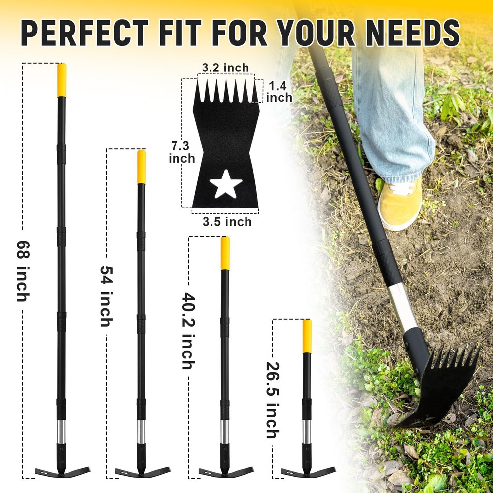 Weed Puller Tool with Long Handle 68", 2-in-1 Manual Weeds Remover, Heavy Dut...