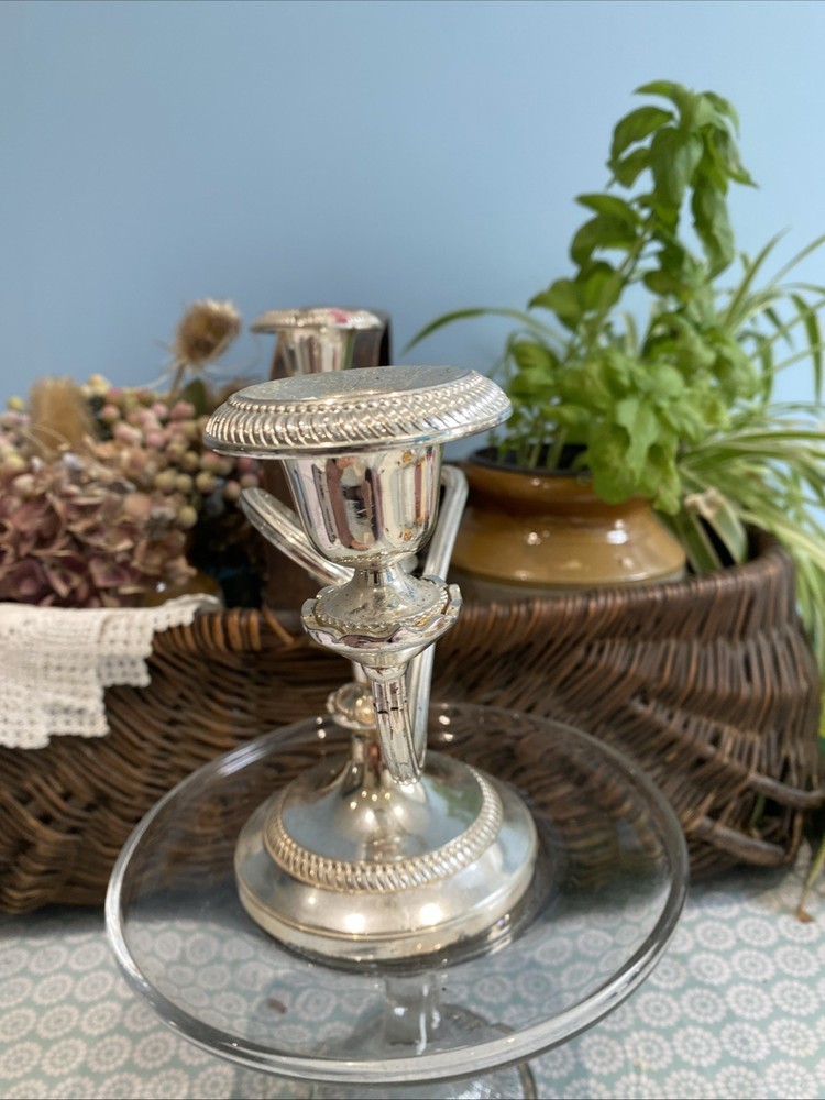 Vintage Silver Toned Weighted Candlestick Holder Candelabra Triple EBR