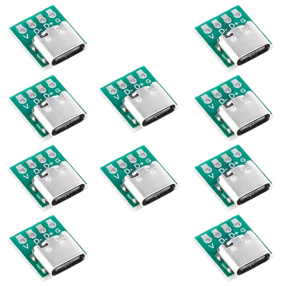 Teansic 10 Pcs USB Type C Connector Board DIY Type-c Connector, Green,Silver