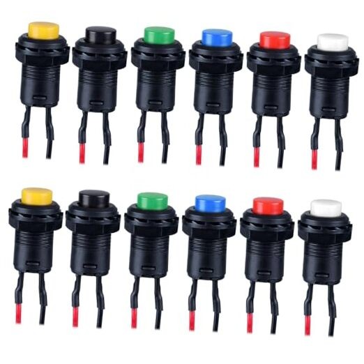 12-Pack 12mm Mini Push Button Switch AC 250V/1.5A Momentary Multicolored
