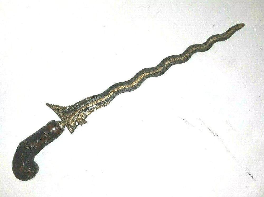 Antique Kris Sword Golden Silat Indonesian Knife Antique Dagger Sheath Java