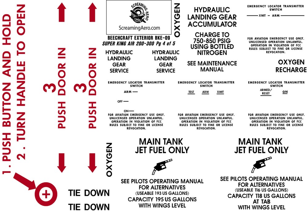 Beechcraft King 200 300 Exterior Placard Kit