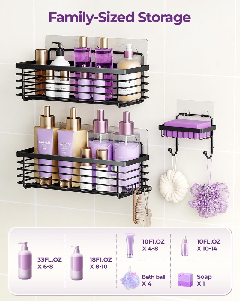 ODesign 3-Pack Shower Caddy Stainless Steel No Drill Rustproof Wall Mounted Adhe