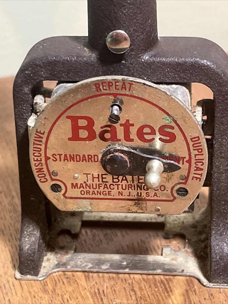 Vintage BATES Numbering Machine Ink Stamper 6 Wheels Style E