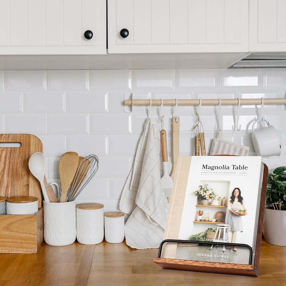 Adjustable Kitchen Cookbook Stand - Space-Saving Design in Rich Walnut Finish