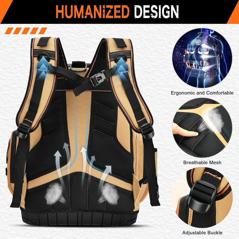 Heavy Duty Tool Bag Backpack,Water Resistant,89 Pockets & Loops Canvas