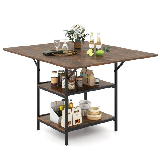 47 Inch Rectangular Dining Table with 2 Open Storage Shelves and Sturdy Metal Le