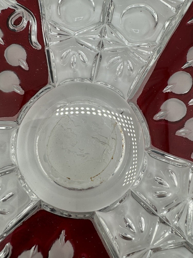 Vintage Ruby Czech Cut Glass Flat Cake Plate Read 12"