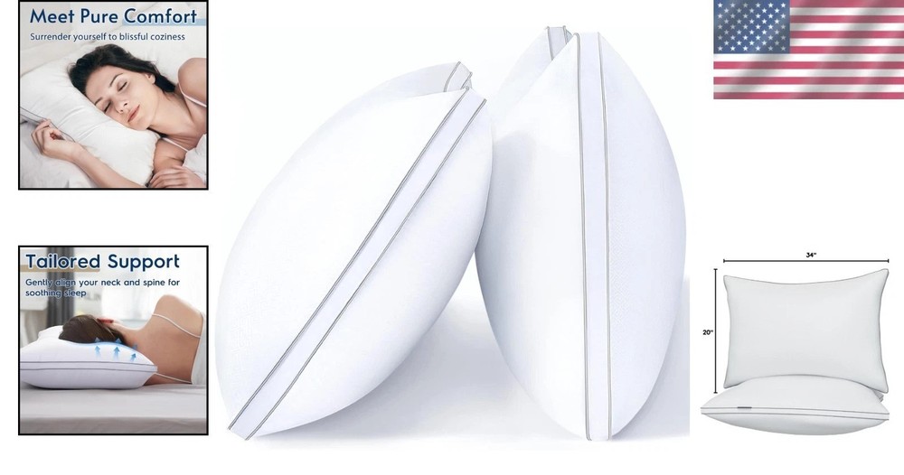 Plush King Size Pillows Set - Breathable, Firm Support for Side & Back Sleepers