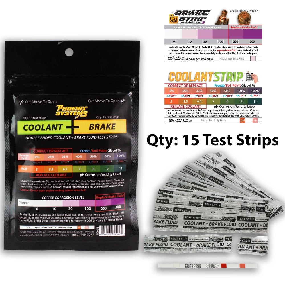 Phoenix Systems 8006-B Double-Ended Brake Fluid + Coolant Test Strips (15...