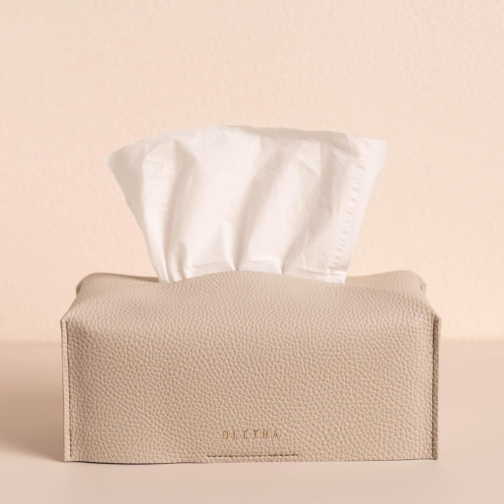 Aesthetic Rectangle Tissue Box Cover Modern Flat Box Holder Light Taupe