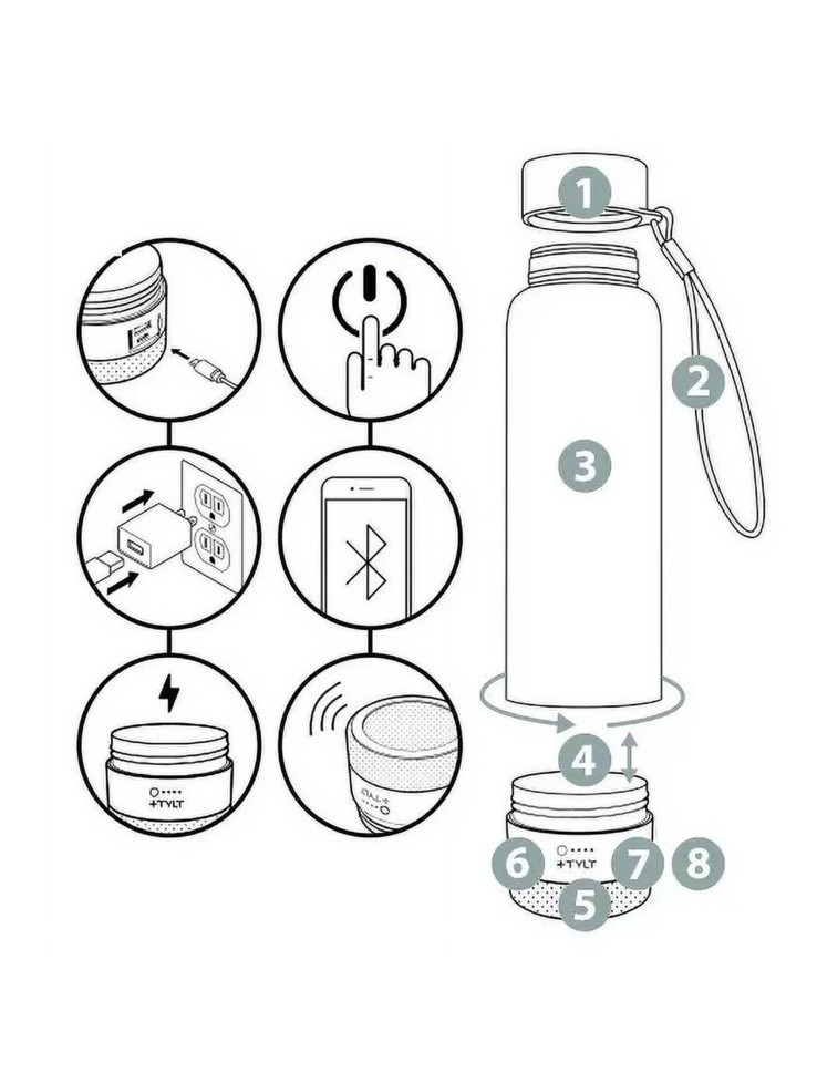 TYLT - Smart Bottle Rechargeable Wireless Bluetooth Speaker Built-In