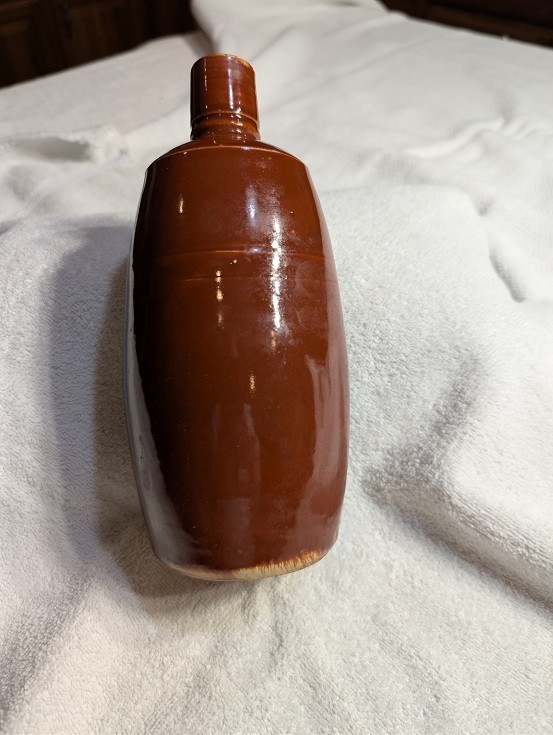 Vintage Brown Earthenware Stoneware Bottle, 9" Tall, Cork broken off