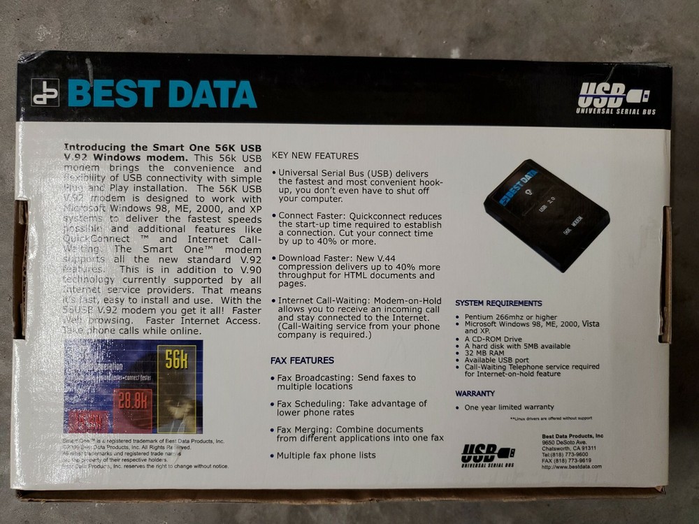 Best Data 56K Dial up USB modem 56USBSLV