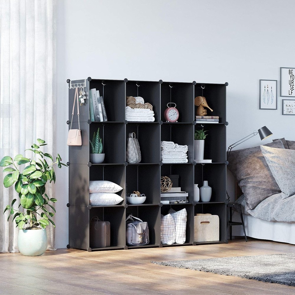 Cube Storage Organizer 16-Cube Shelves Units Plastic Storage Cubes DIY Closet