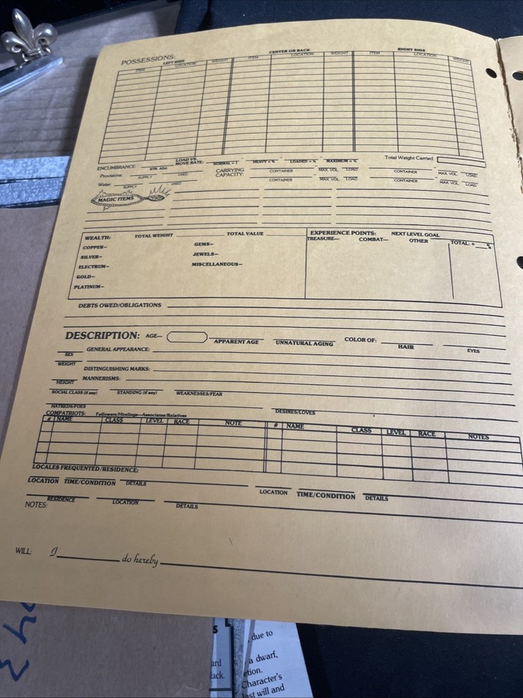 CLASSIC! AD&D Player Character Record Sheet (Cleric/Druid) *UNUSED*