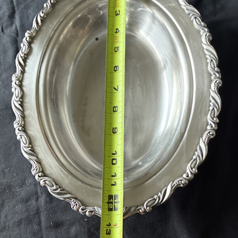 Victorian Silverplate Oval Bowl with Ornate Decorative Rim Decor Pattern