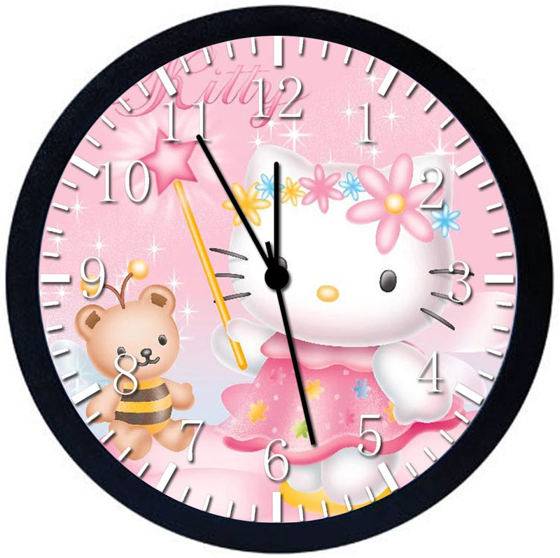 Pink Hello Kitty Black Frame Wall Clock Nice For Decor or Gifts W266