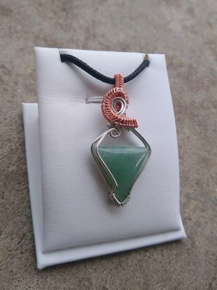 Geen Aventurine Wire Wrapped Triangle Pendant