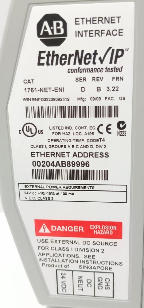 Allen-Bradley 1761-NET-ENI, Ser/D Ethernet IP Interface communication adaptor