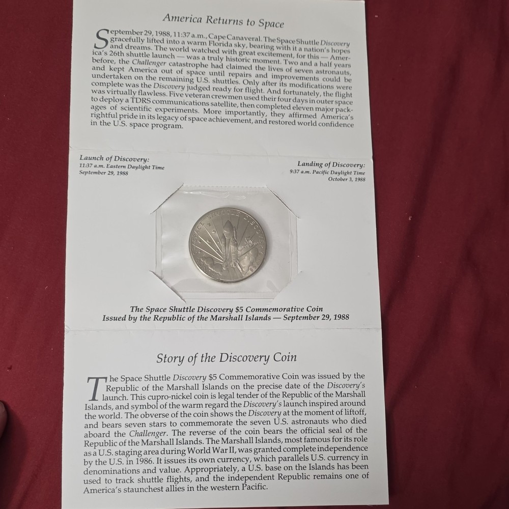 Marshall Islands Space Shuttle Discovery $5 1988 Copper-Nickel Commemorative