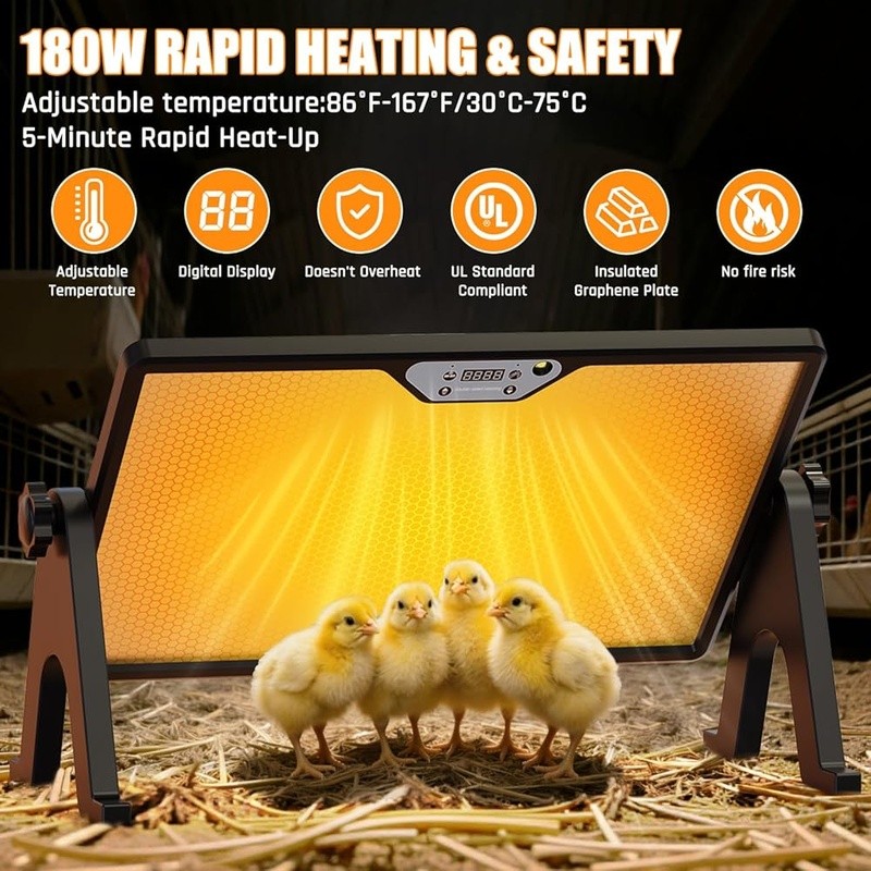 Chick Heating Plate Adjustable Temp Double-Sided 360° Safe Energy Efficient New