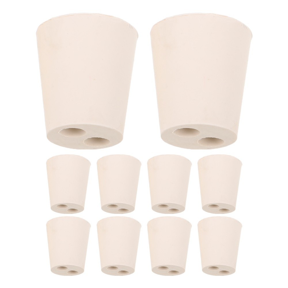 10 Pcs Rubber Experimental Stopper Bungs Stoppers Flask with Hole Cork