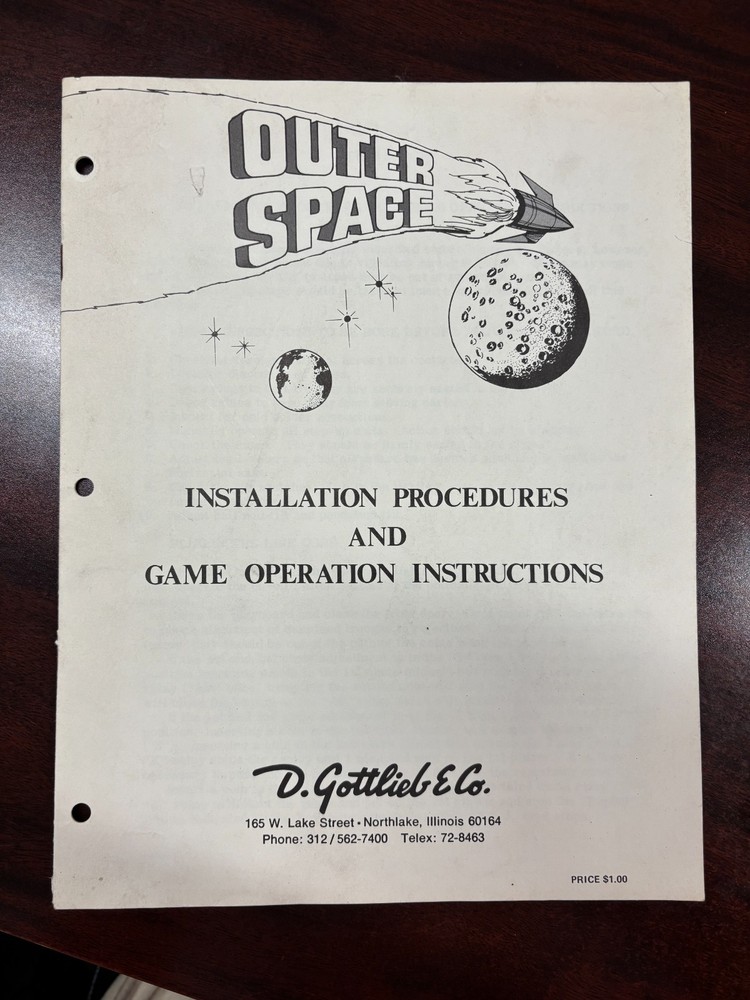 ORIGINAL-GOTTLIEB-OUTER SPACE-INSTALL PROCEDURES & GAME OPERATIONS-SCHEMATICS