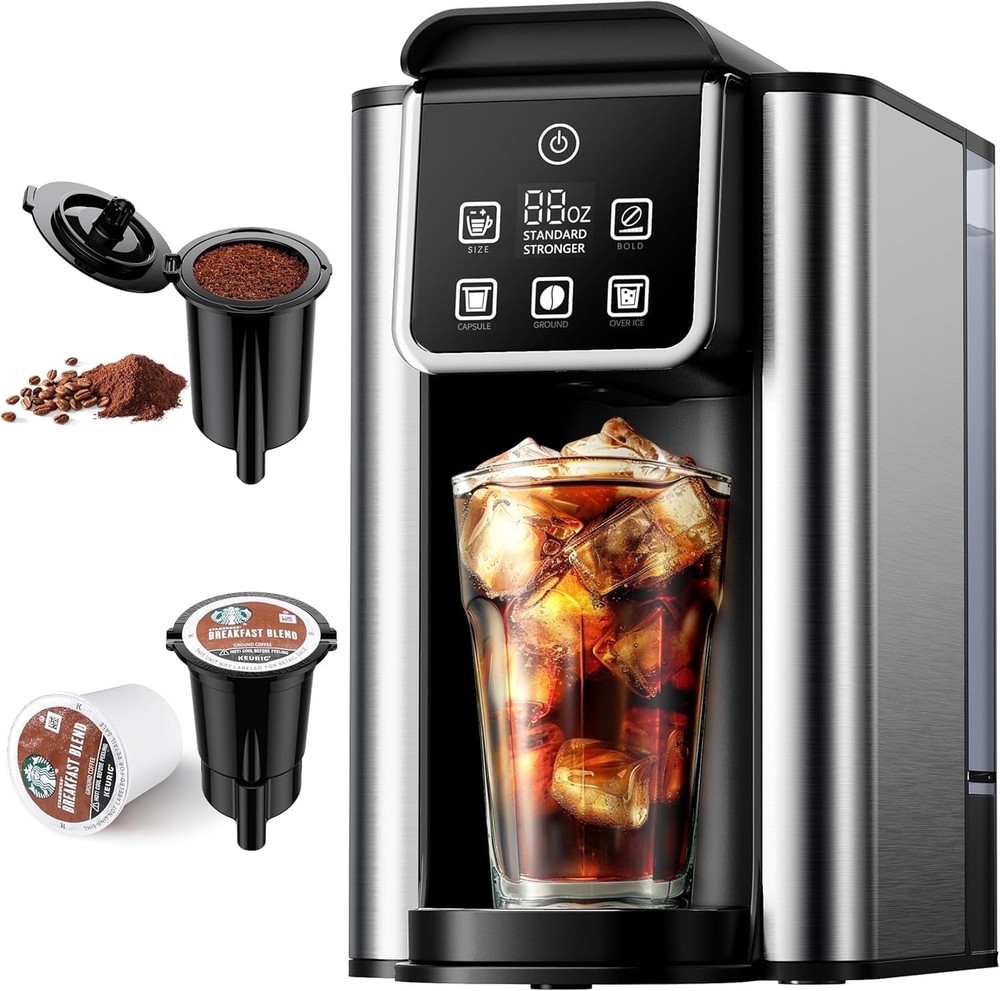 Kidisle KC101B TWOMEOW Hot & Iced Coffee Maker with Bold Brew Setting, Single