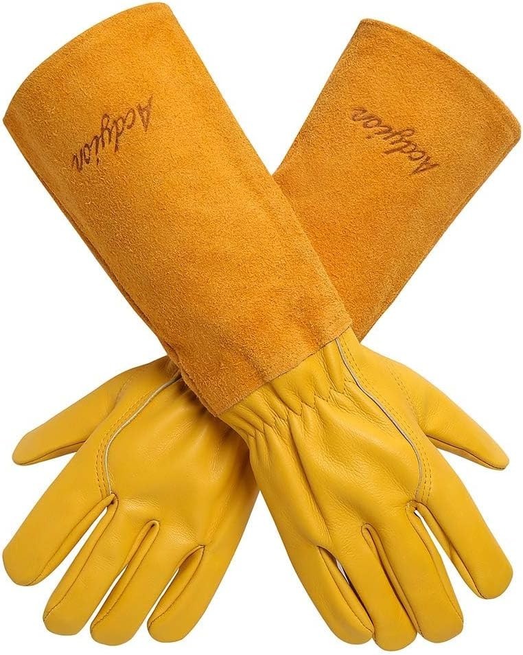 Durable Thorn-Proof Gardening Gauntlets for Rose Pruning - Long Leather Gloves