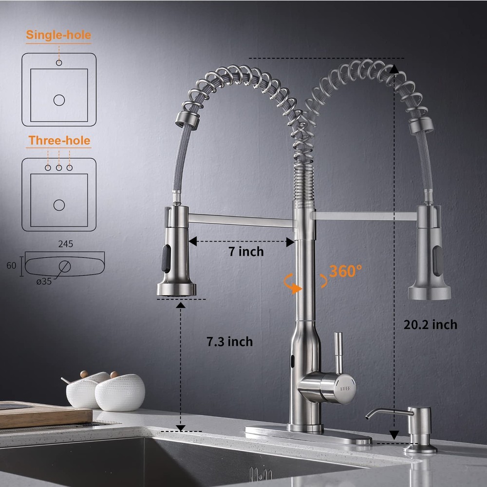 Touchless Kitchen Faucet,Smart Motion Sensor Hands Free Single Handle Spring ...