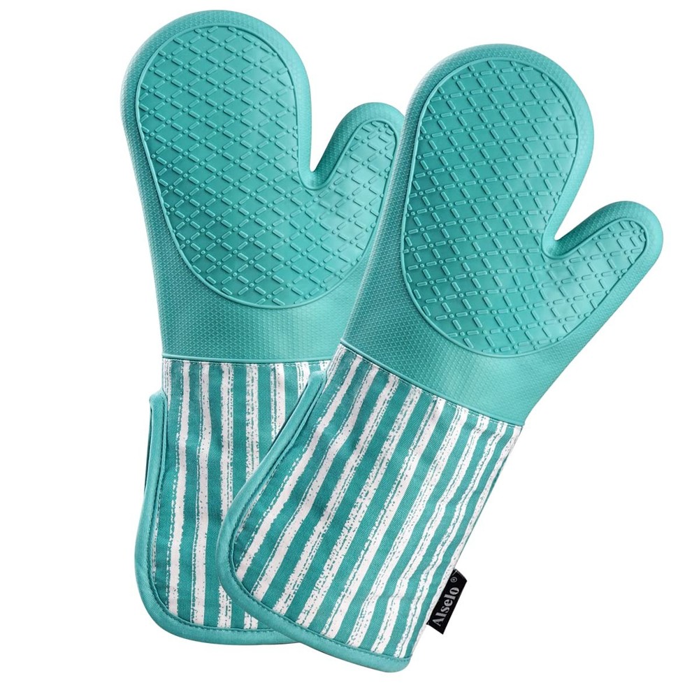 Silicone Oven Mitts Heat Resistant 932F Extra Long Non Slip 2 Pack