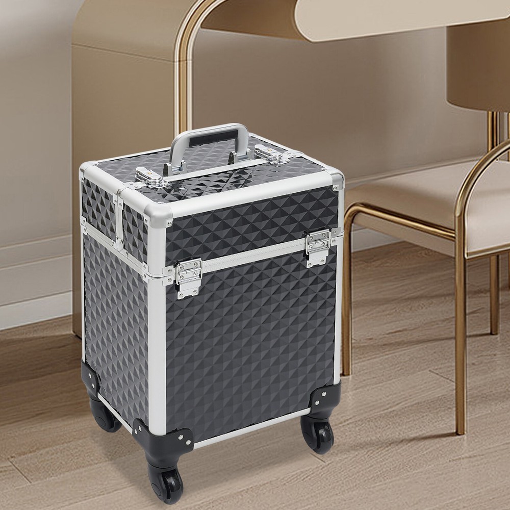 Professional Rolling Makeup Case with Aluminum Frame and Large Capacity