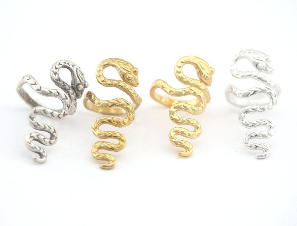 Snake Ring Statement Adjustable Raw Brass Antique silver Shiny silver,gold 4005