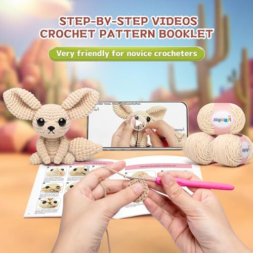 Crochet Kit for Beginners, Crochet Starter Kit with Step-by-Step Fennec Fox