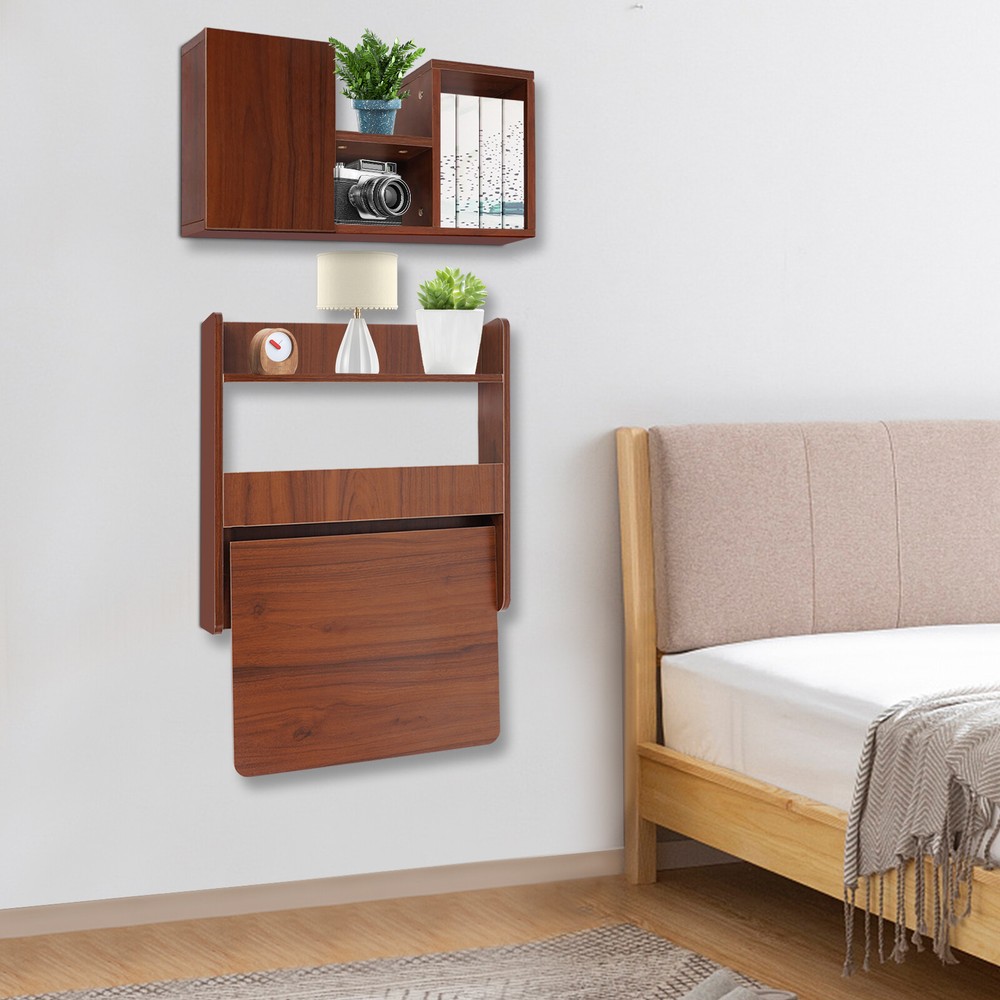 Wall Mounted Bookshelf 2-tier Wall Mounted Writing Table Folding Space Saving