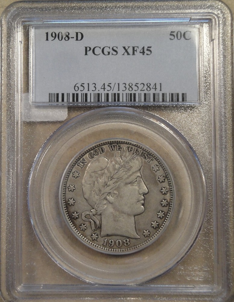 1908-D Barber Half Dollar 50c PCGS Certified XF45